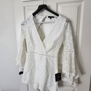 White Lace Bell Sleeve Romper